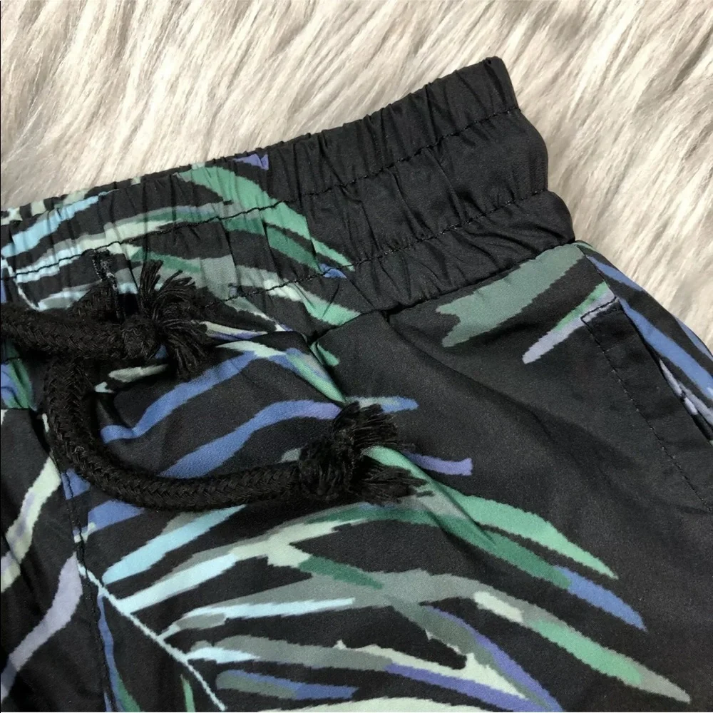 Sometime Soon Toddler Boys 2 Black Blue Green Leaf Print Swim Shorts